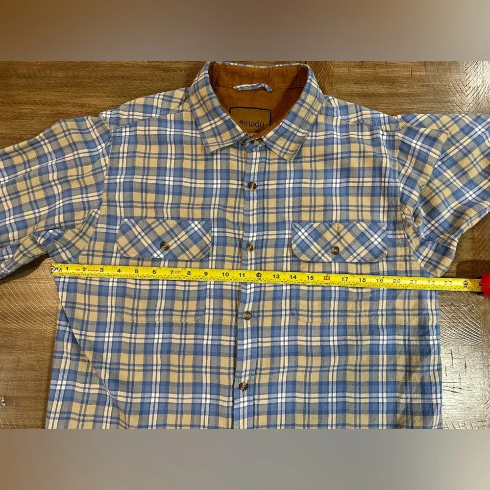 Venado Men’s Flannel Blue Plaid Button Down Shirt Long Sleeve 100% Cotton Large - Picture 8 of 15